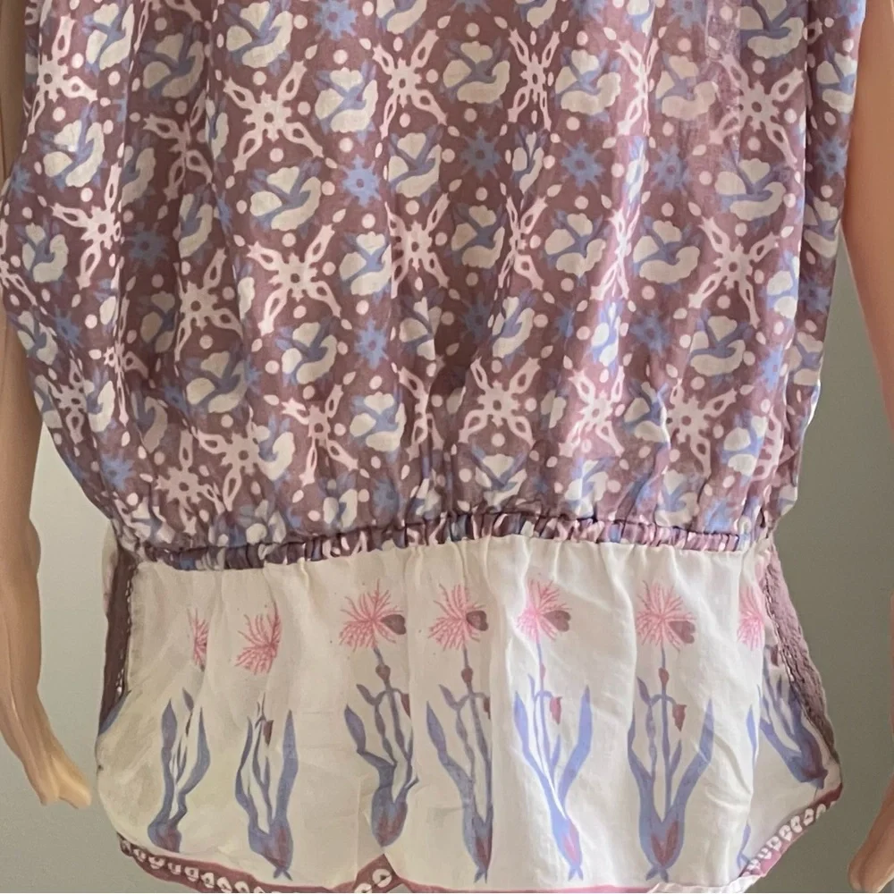 Free People Purple Floral Cottagecore Shirt Bohemian Oversized Blouse Size Small
